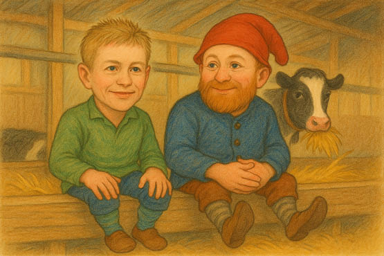«På krybbekanten" med Kjetil Slettebø och Johannes Hjelmeland. Illustrasjonen er KI-generert.